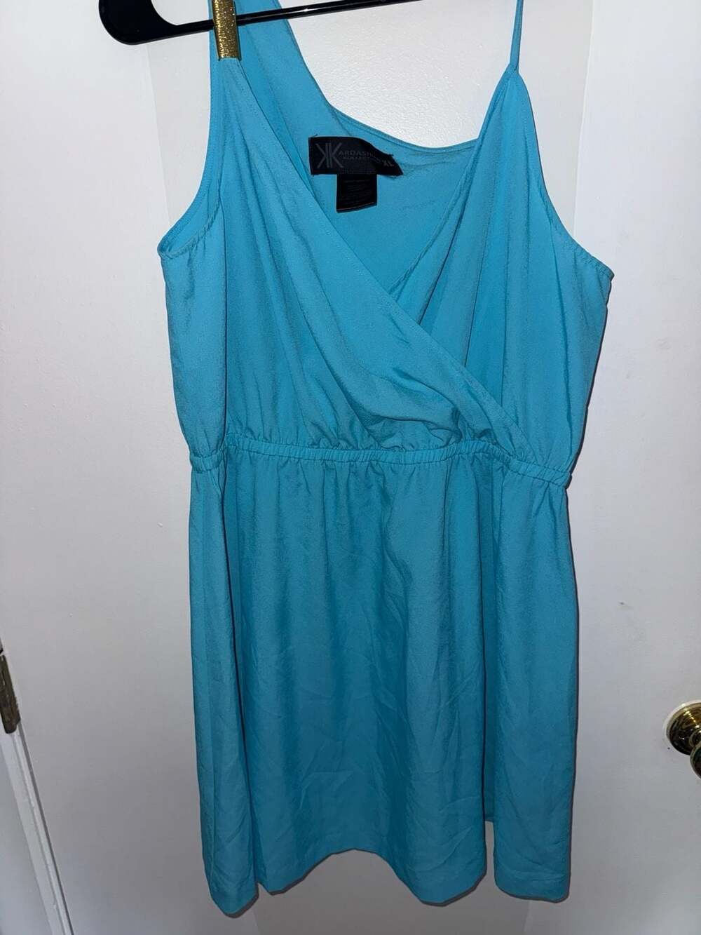 Kardashian Kollection Turquoise Sleeveless Surplice Neckline Dress